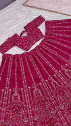 Pink Heavy Slub Silk Lehenga Choli with Dori Sequins Work for Wedding Wear back view