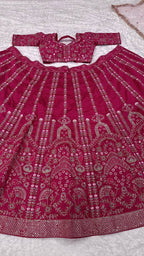 Pink Heavy Slub Silk Lehenga Choli with Dori Sequins Work for Wedding Wear styling view