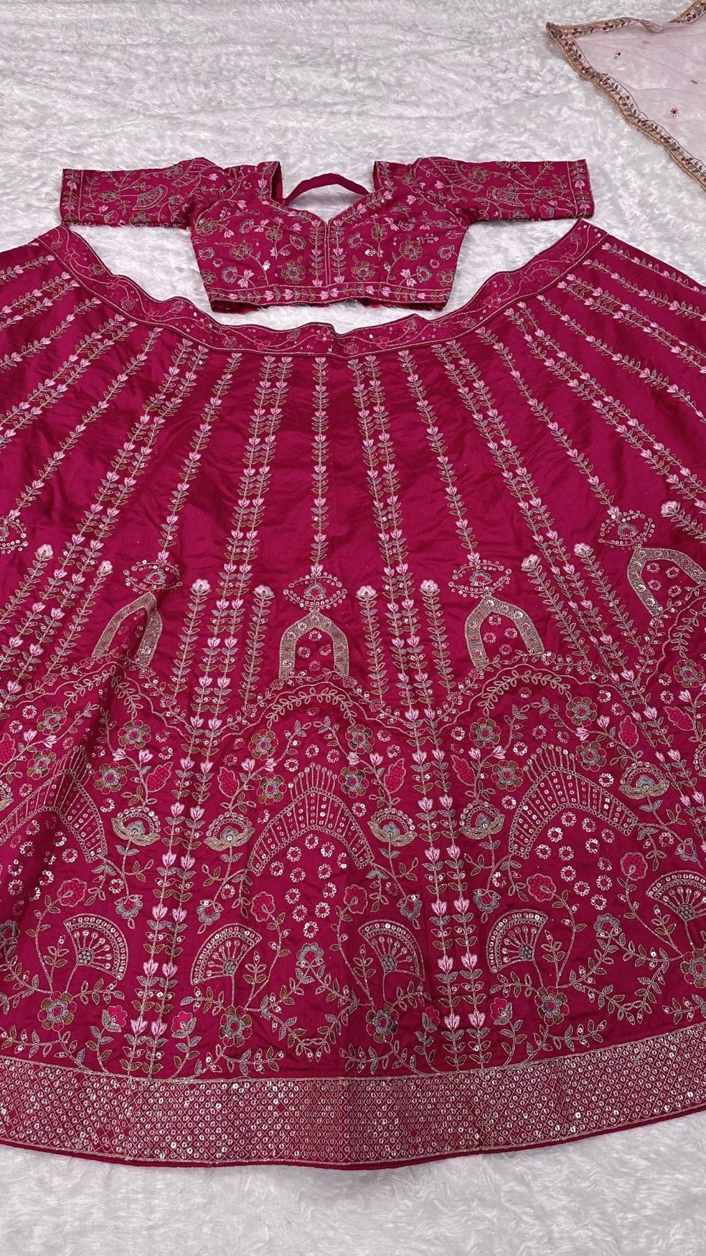 Pink Heavy Slub Silk Lehenga Choli with Dori Sequins Work for Wedding Wear styling view