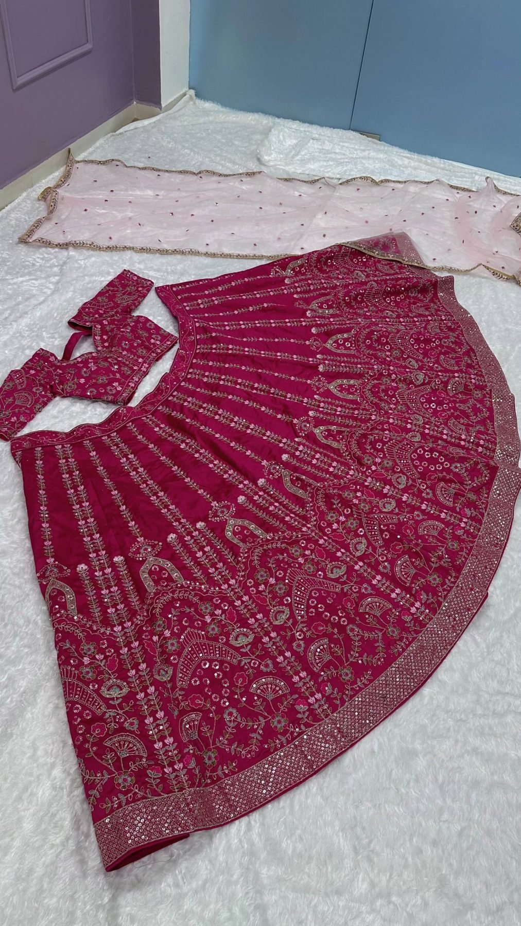 Pink Heavy Slub Silk Lehenga Choli with Dori Sequins Work for Wedding Wear colour variant view