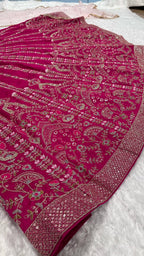 Pink Heavy Slub Silk Lehenga Choli with Dori Sequins Work for Wedding Wear front view
