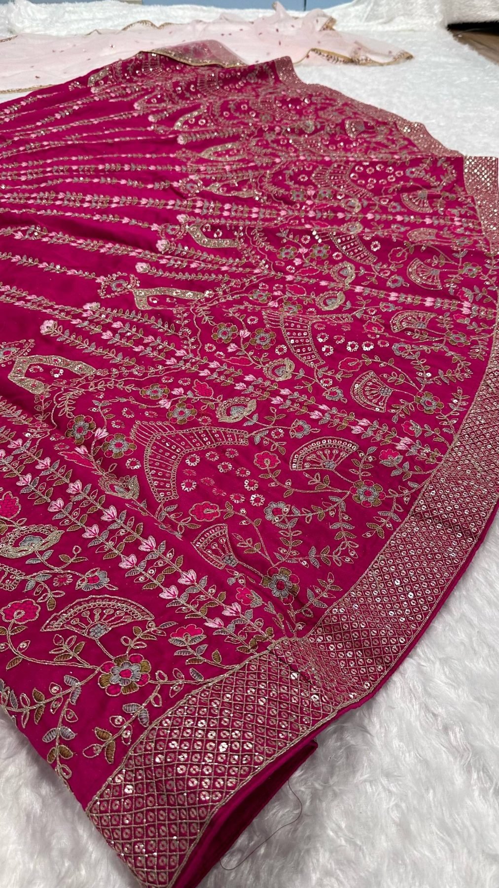 Pink Heavy Slub Silk Lehenga Choli with Dori Sequins Work for Wedding Wear front view