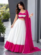 White Cotton Party Wear Lehenga Choli with Heavy Mirror Work Lace for women | Snyvia