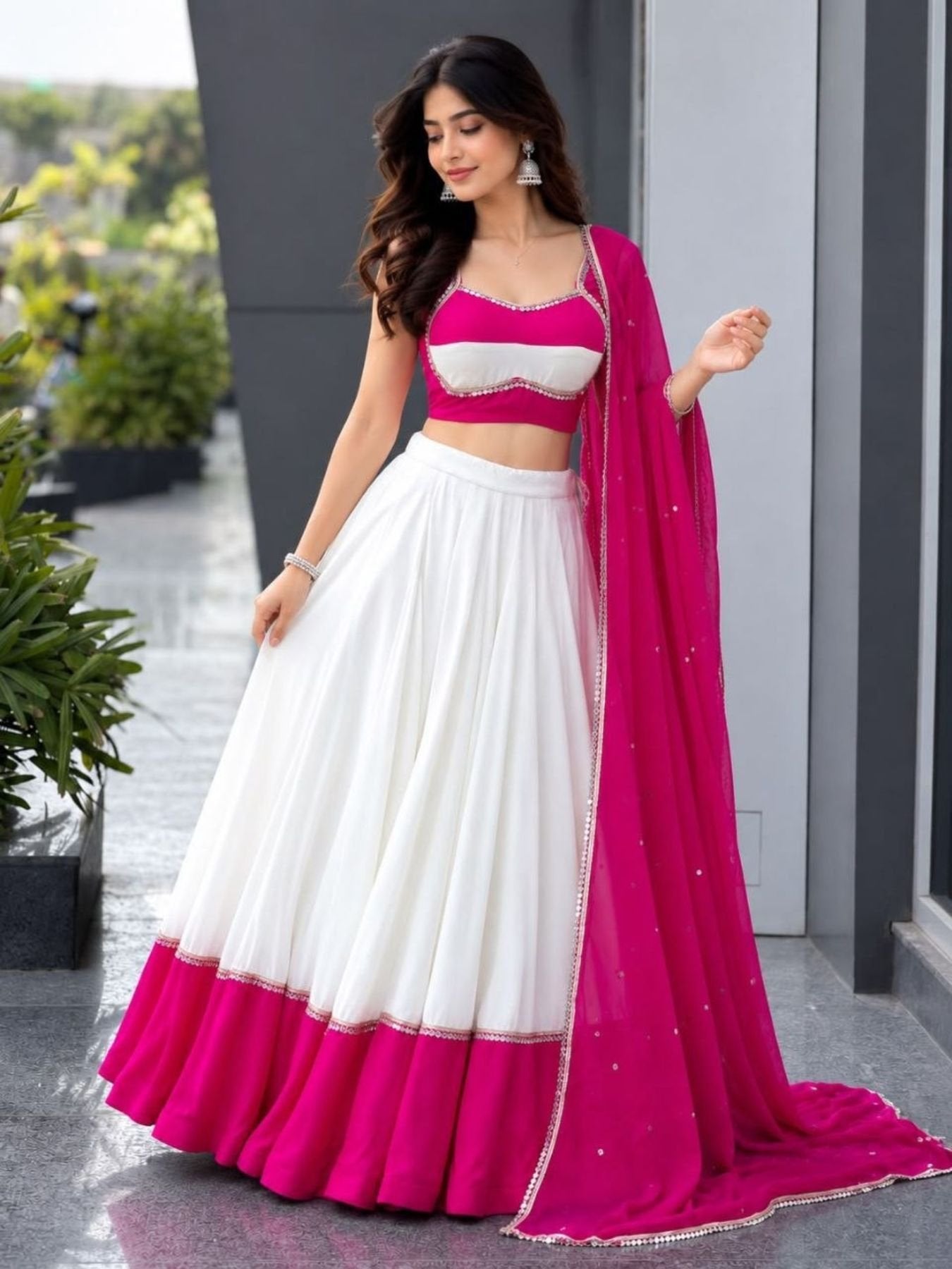 White Cotton Party Wear Lehenga Choli with Heavy Mirror Work Lace for women | Snyvia