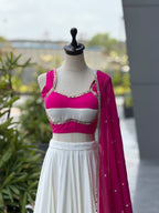 Pink White Cotton Party Wear Lehenga Choli with Heavy Mirror Work Lace styling view