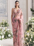 Pink Tabby Saree for women - full front view | Snyvia