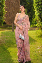 Pink Tabby Saree - embroidery work detail