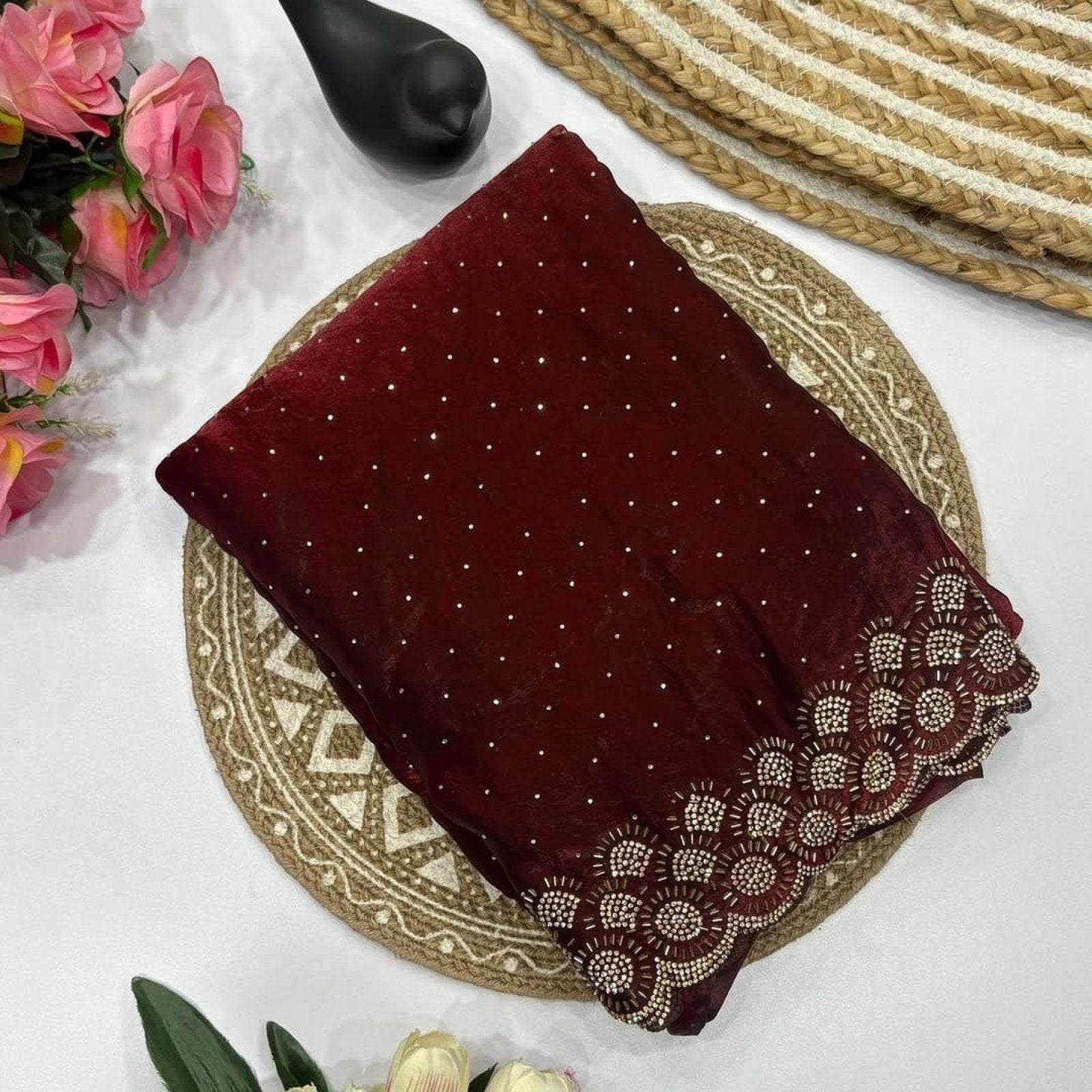 Maroon Saree - full-length drape