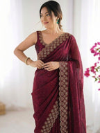 Maroon Saree - fabric texture close-up