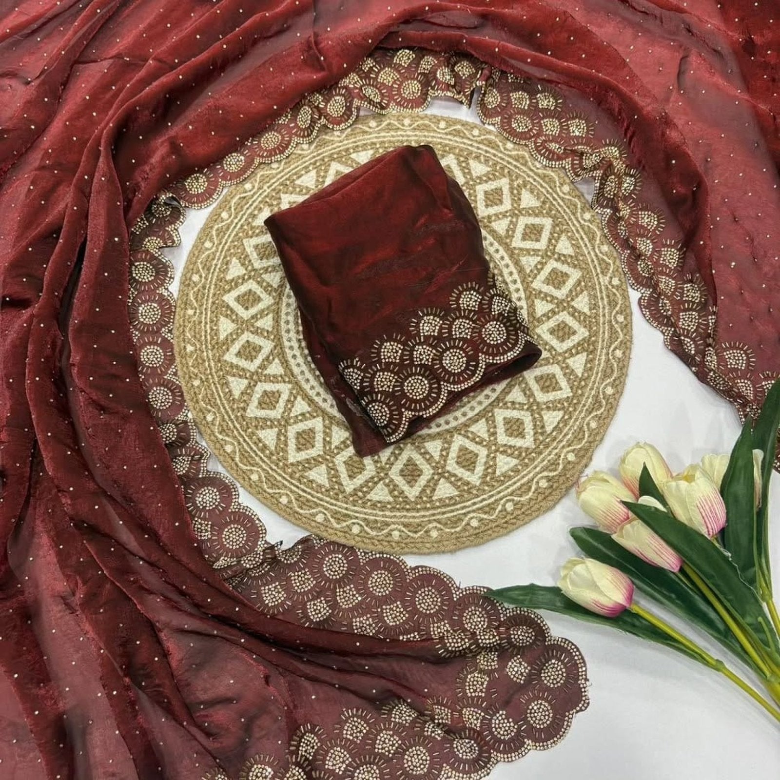 Maroon Saree - embroidery work detail