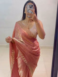 Peach Chiffon Saree for women - full front view | Snyvia