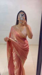Peach Chiffon Saree - side drape view