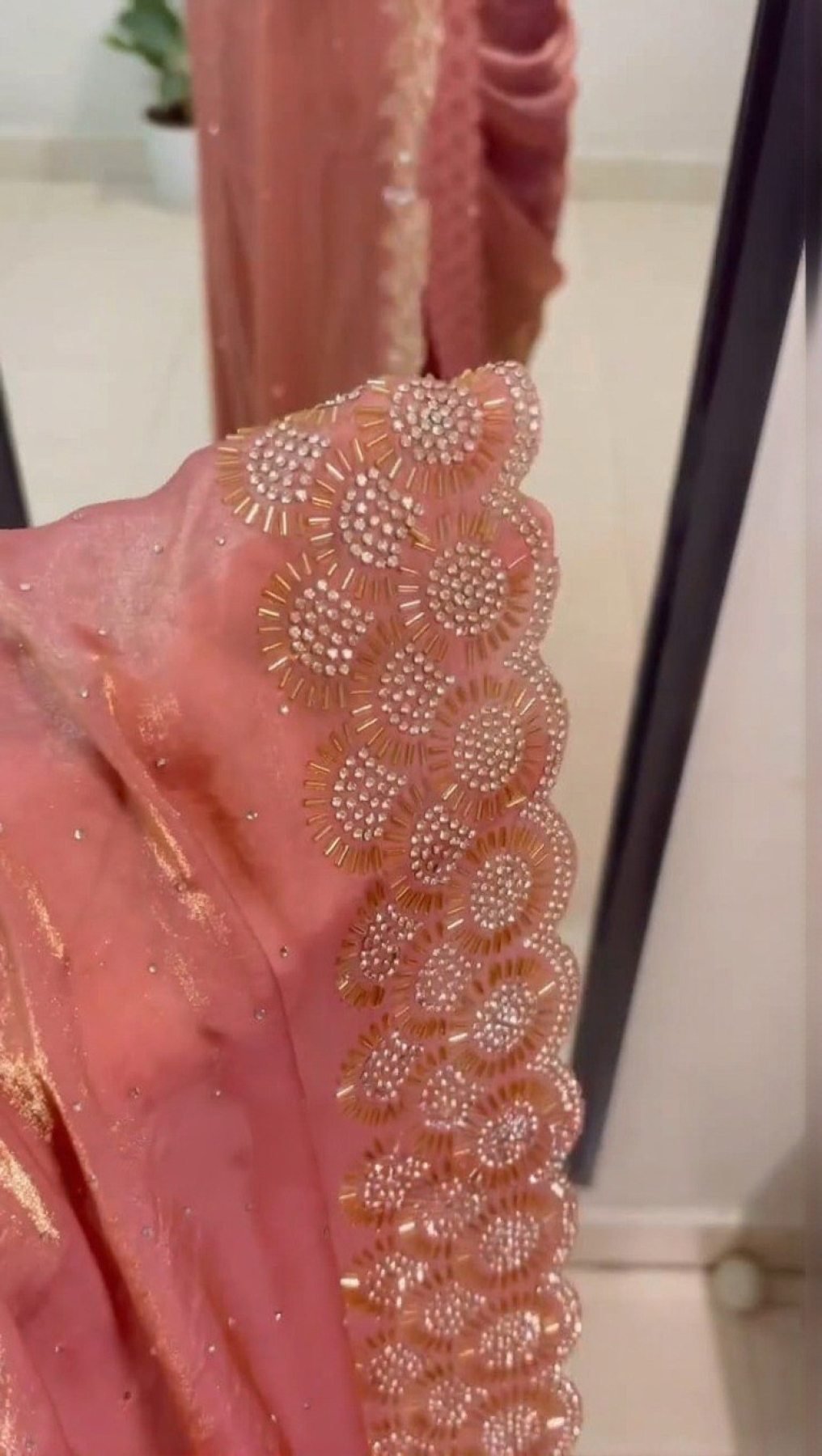 Peach Chiffon Saree - blouse and border close-up