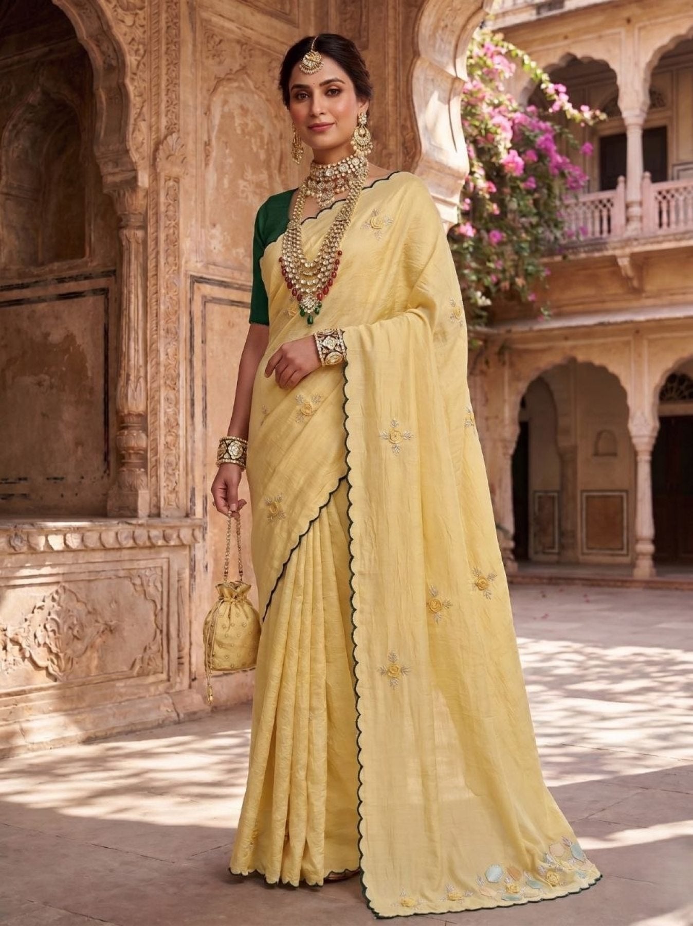 Yellow Saree - blouse and border close-up