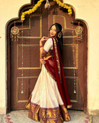 Special Color Cotton Lehenga Choli With Maroon Duppata And Zari Work blouse and dupatta detail