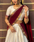 Special Color Cotton Lehenga Choli With Maroon Duppata And Zari Work embroidery close-up