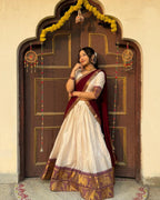Special Color Cotton Lehenga Choli With Maroon Duppata And Zari Work fabric texture detail