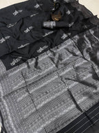 Black Silk Saree - side drape view