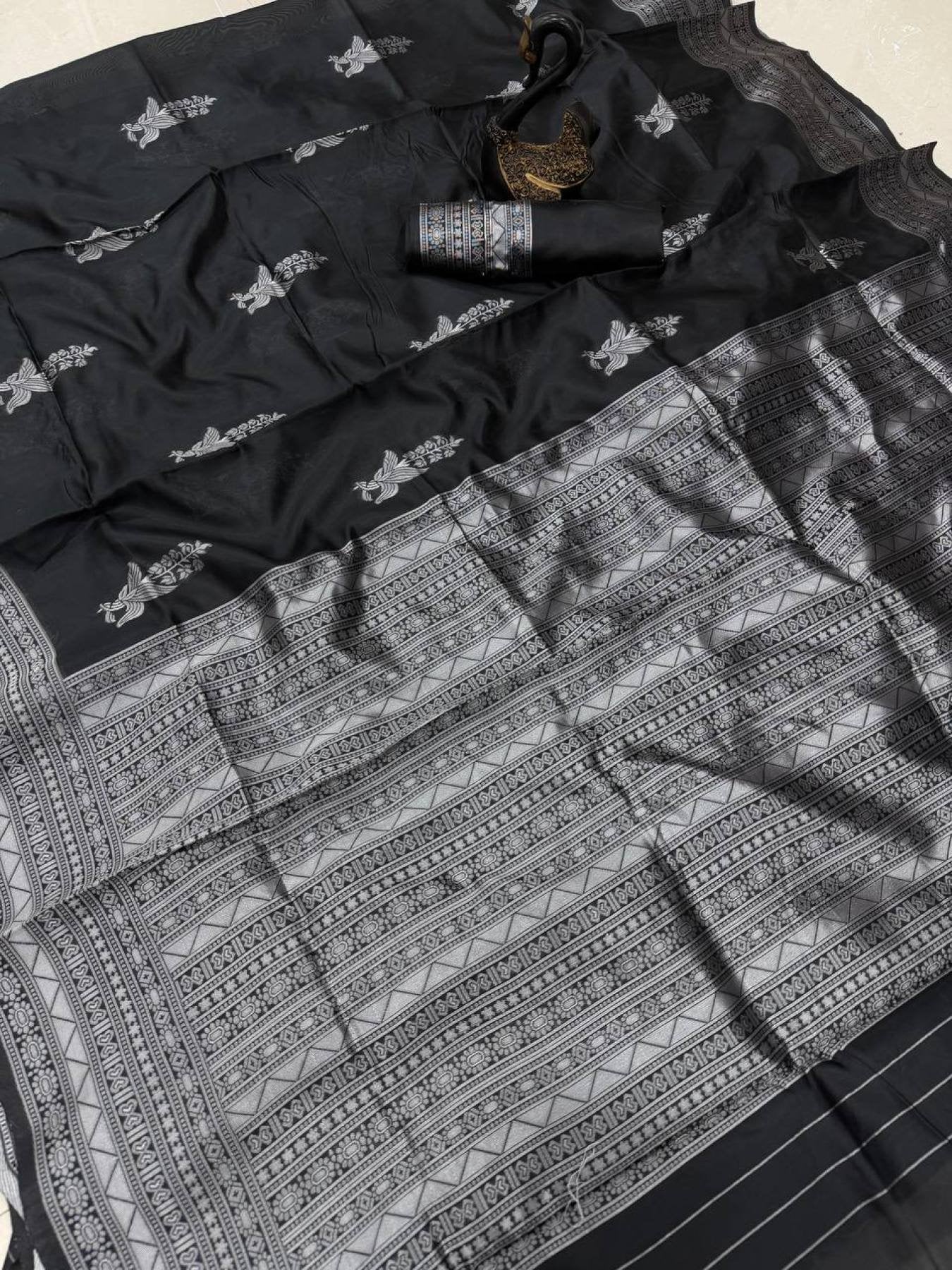 Black Silk Saree - side drape view