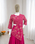 Pink Lehenga with Attached Pallu and Embroidered Blouse for Ladies embroidery close-up