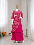 Pink Lehenga with Attached Pallu and Embroidered Blouse for Ladies fabric texture detail