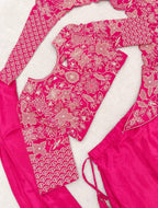 Pink Lehenga with Attached Pallu and Embroidered Blouse for Ladies back view