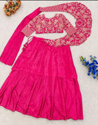 Pink Lehenga with Attached Pallu and Embroidered Blouse for Ladies styling view