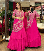 Pink Lehenga with Attached Pallu and Embroidered Blouse for Ladies colour variant view
