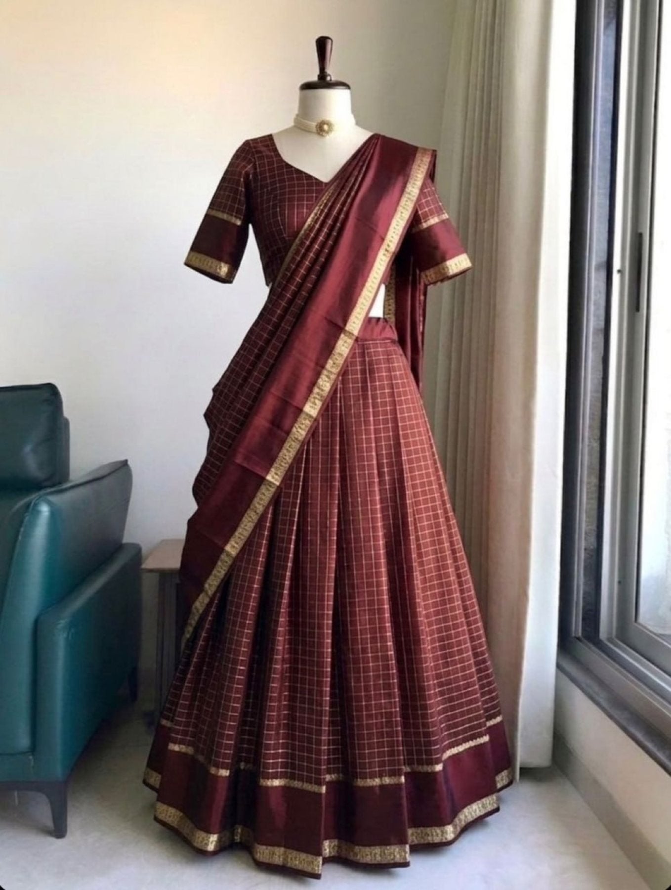 Viscose Georgette Lehenga Choli with Zari Weaving Work full drape view