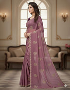 Purple Georgette Saree - side drape view