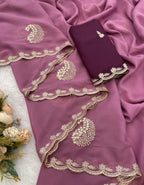 Purple Georgette Saree - blouse and border close-up