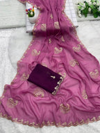 Purple Georgette Saree - fabric texture close-up
