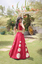 Roman Silk Navratri Lehenga Choli with Mirror Lace Work and 6 Meter Flair styling view