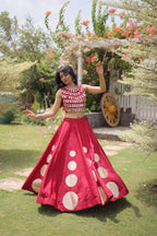 Roman Silk Navratri Lehenga Choli with Mirror Lace Work and 6 Meter Flair front view