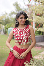 Roman Silk Navratri Lehenga Choli with Mirror Lace Work and 6 Meter Flair embroidery close-up