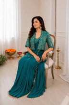 Teal Saree - drape and pallu detail