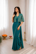 Teal Saree - side drape view