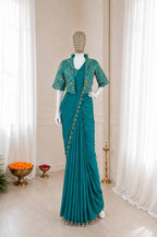 Teal Saree - fabric texture close-up