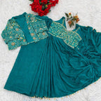 Teal Saree - Sequence embroidery work detail