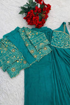 Teal Saree - Sequence back view