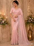 Pink Satin Saree for women - full front view | Snyvia