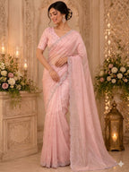 Pink Satin Saree for women - full front view | Snyvia