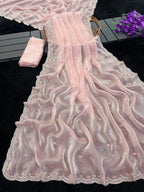 Pink Satin Saree - side drape view