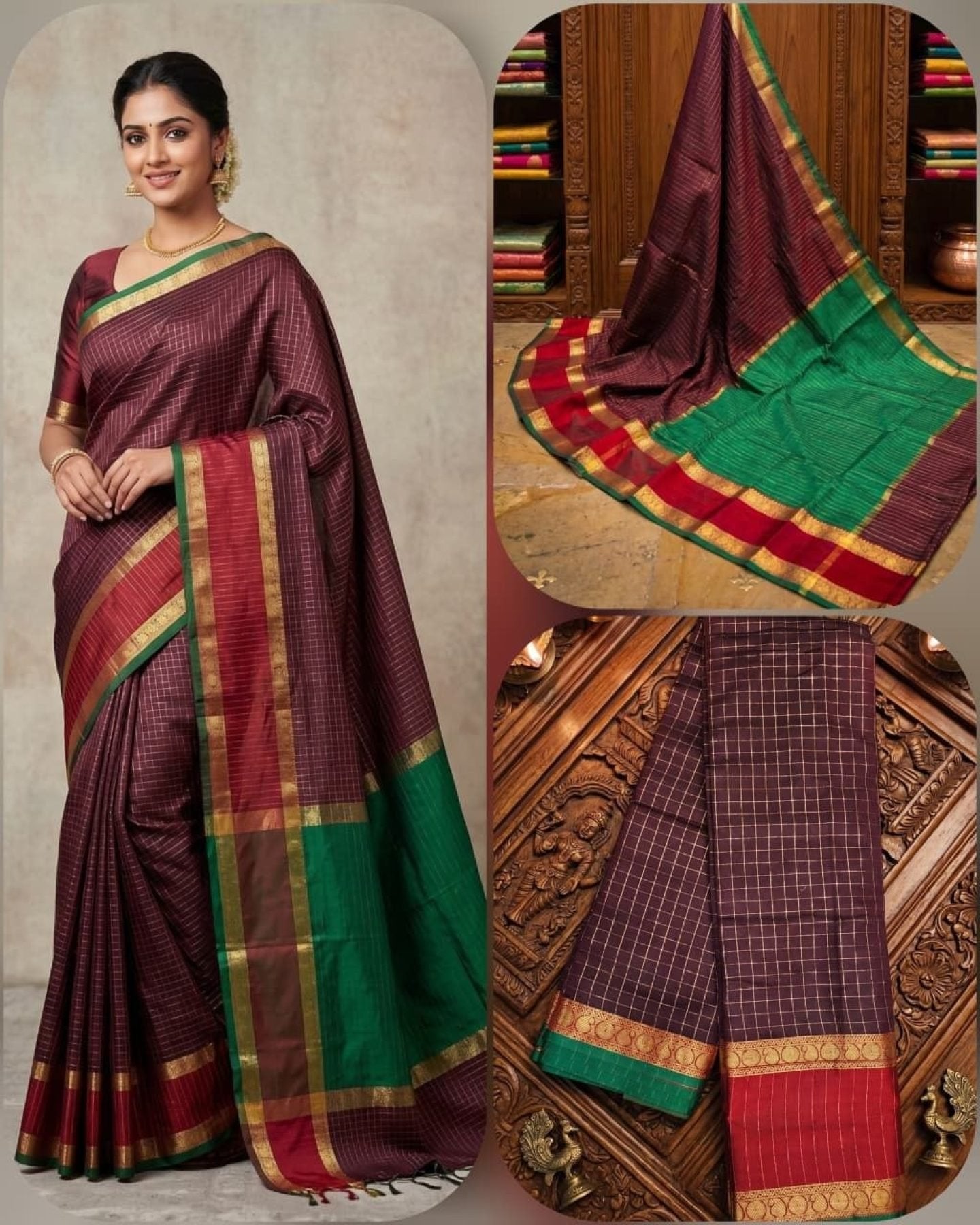 Maroon Silk Saree - drape and pallu detail
