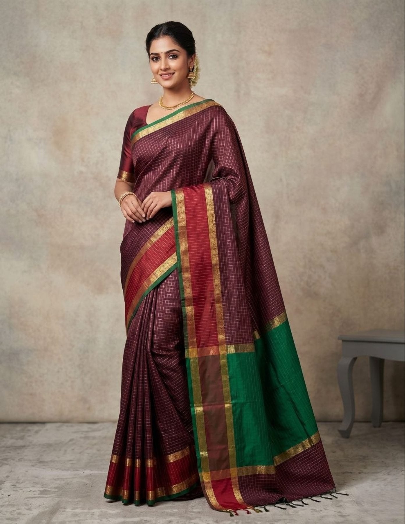 Maroon Silk Saree - fabric texture close-up