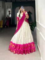 Poly Cotton Lehenga Choli with Traditional Zari Weaving for Festive Wear blouse and dupatta detail