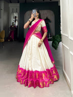 Poly Cotton Lehenga Choli with Traditional Zari Weaving for Festive Wear embroidery close-up