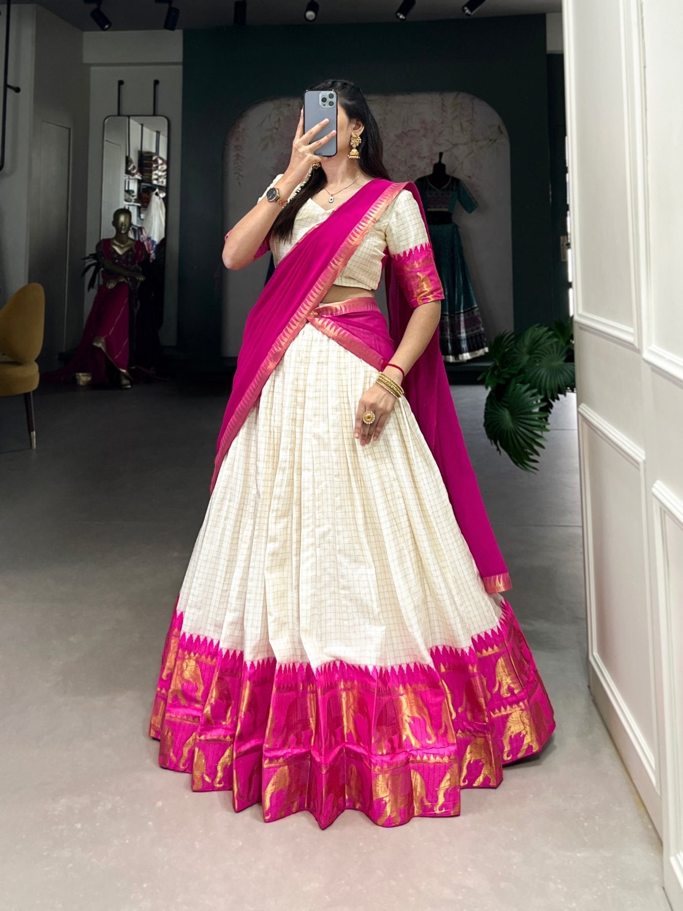 Poly Cotton Lehenga Choli with Traditional Zari Weaving for Festive Wear embroidery close-up