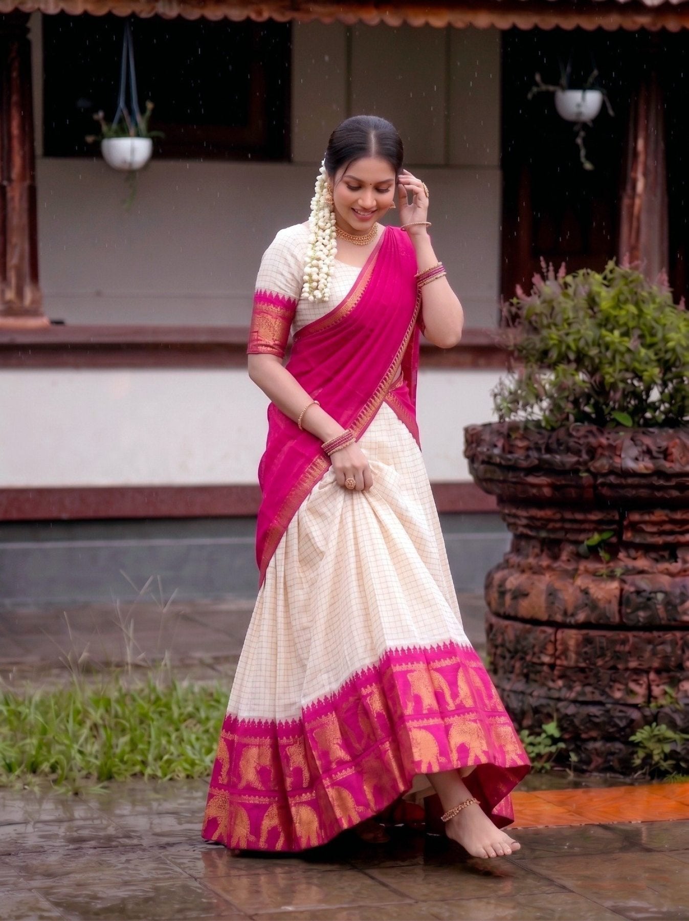 Poly Cotton Lehenga Choli with Traditional Zari Weaving for Festive Wear colour variant view