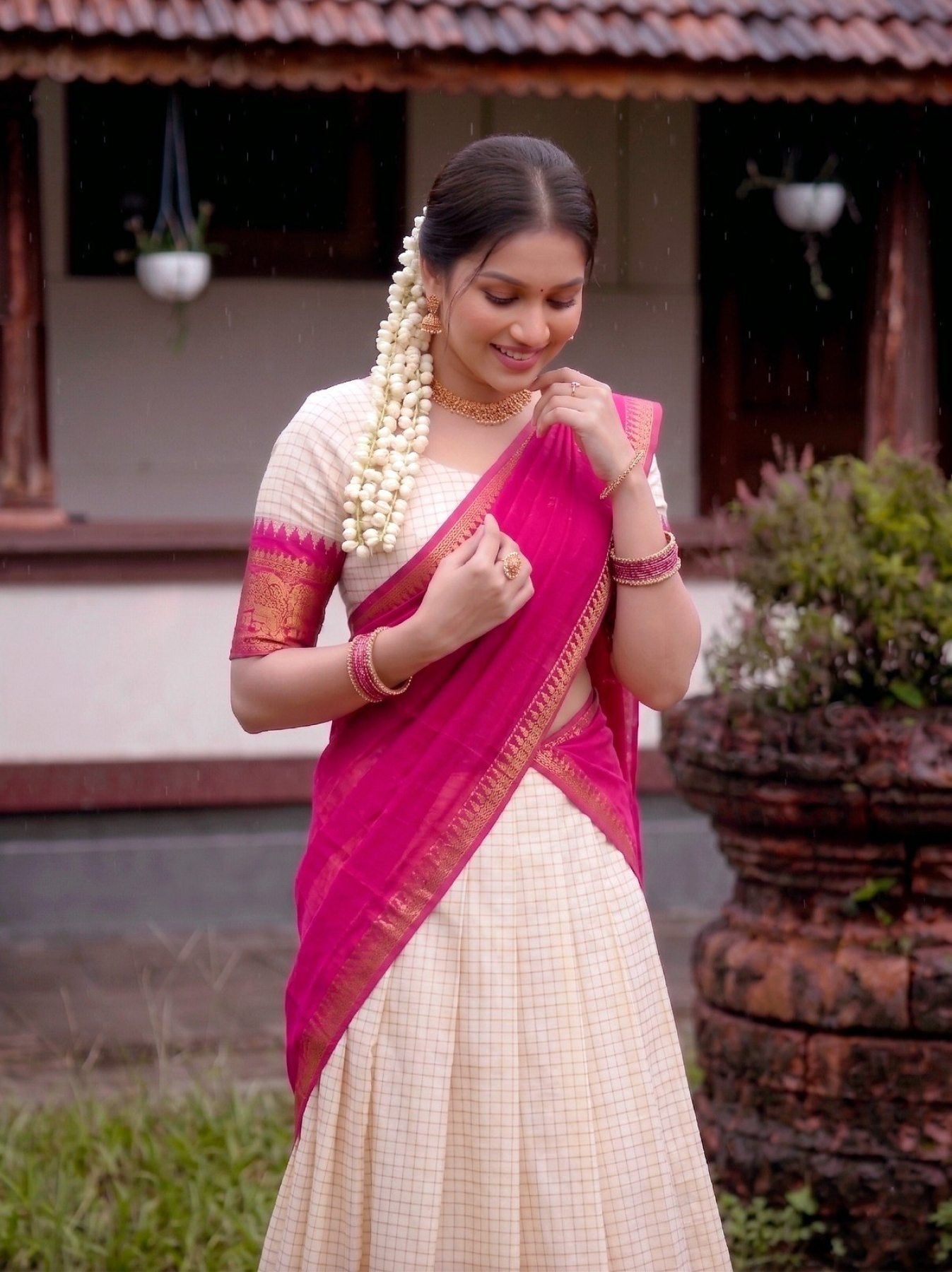 Poly Cotton Lehenga Choli with Traditional Zari Weaving for Festive Wear front view
